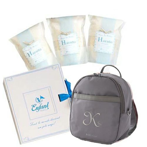 小分け一升米と名前入りベビーリュックで1歳誕生日のお祝いセットを。