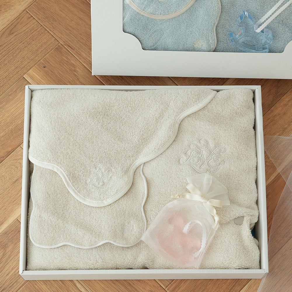 【ベルビーアンファン】Nuage オーガニックコットン MokuMoku フード付きタオル４点セット